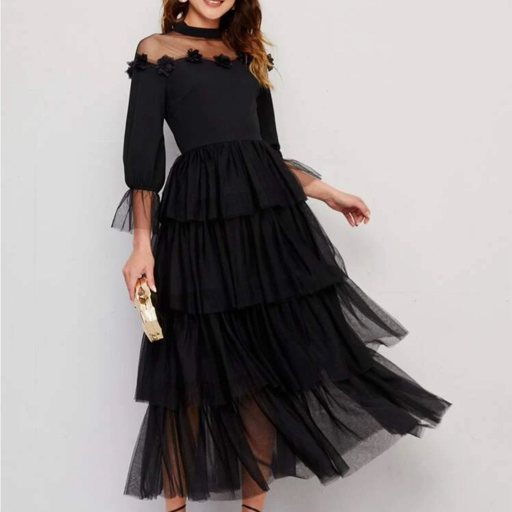 Black layered lace dress